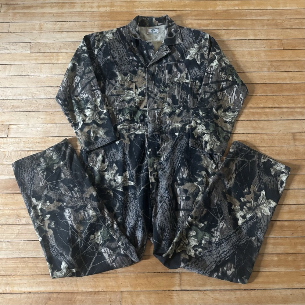 VTG 80s Mossy Oak Coveralls Full Foliage Camo Hunting Size 2XL Made In USA